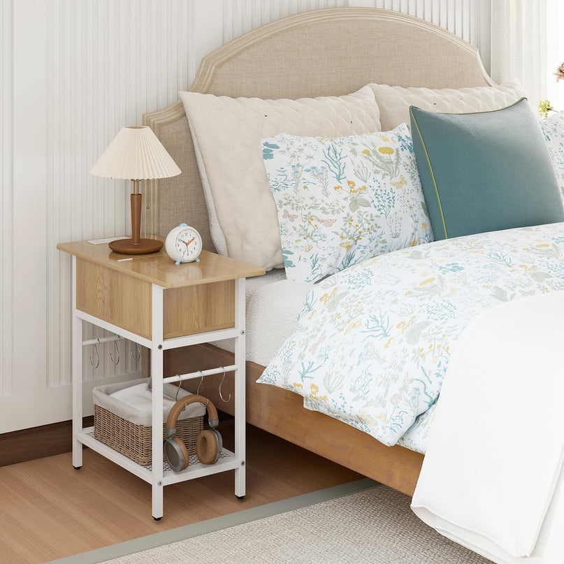 Giantex End Table with Charging Station Flip Top Bedside Night Stand(1/2)