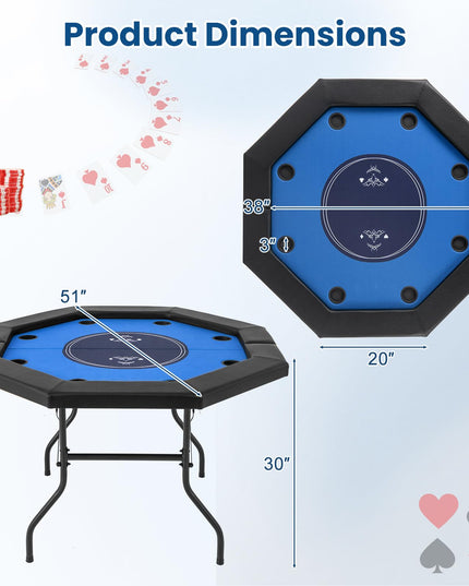 Giantex 8 Player Poker Table Foldable, 72" Portable Folding Texas Holdem Poker Tables w/Padded Rails