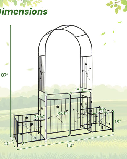 Giantex Garden Arch with Planter - 87 inch Metal Garden Arbor with Gate