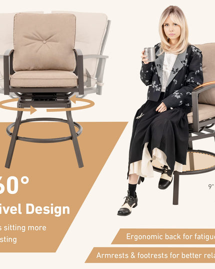Giantex Set of 2 or 4 Patio Bar Chairs - Swivel Counter Height Bar Stool with Inclined Backrest