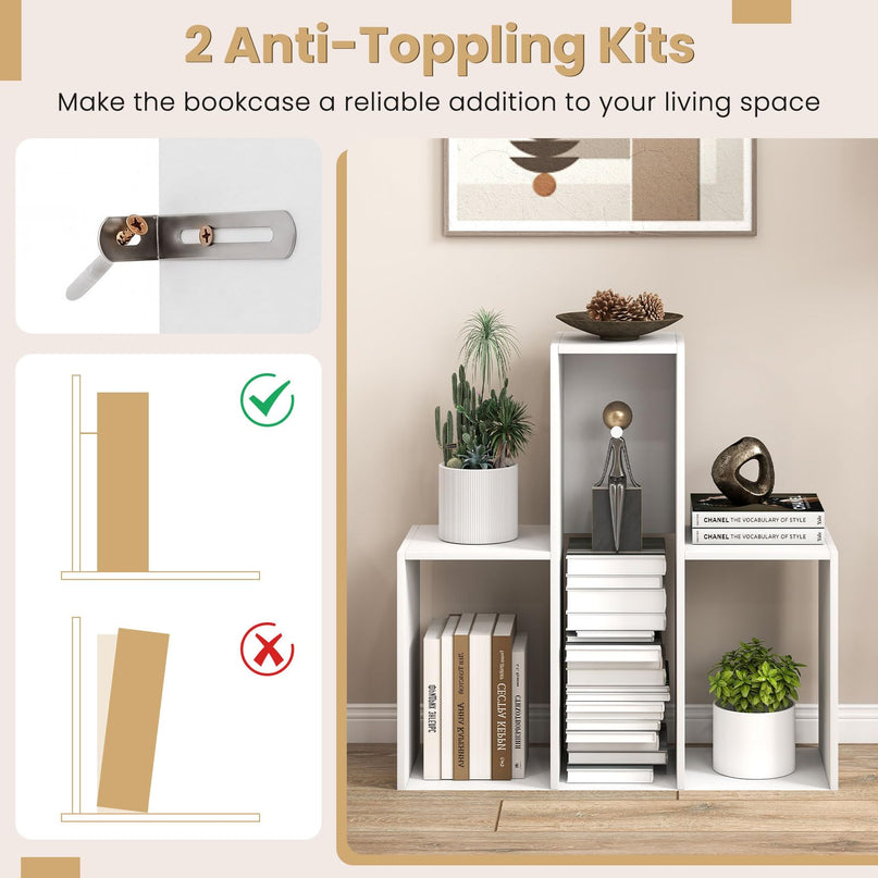 GIANTEX 3-Tier Bookshelf Wooden Convex Bookcase for Small Space