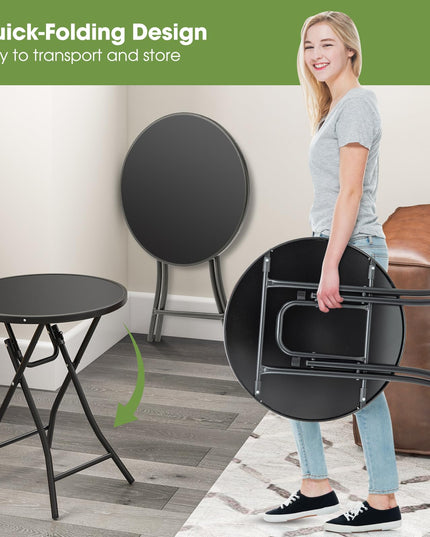 Giantex 23 Inch Round Bistro Table, Patio Folding Cocktail Table with Tempered Glass Tabletop