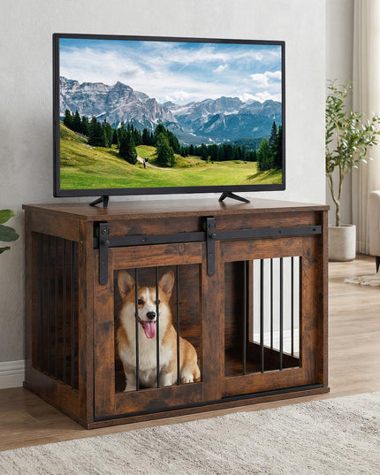 GIANTEX 80cm Dog Crate Furniture with Sliding Barn Door