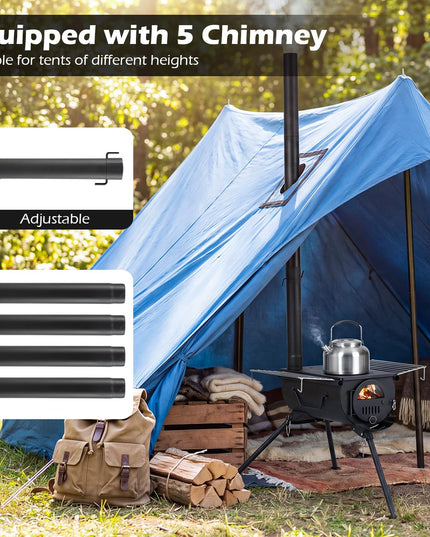 Giantex Hot Tent Stove Portable Wood Burning Stove w/ 5 Chimney Pipes