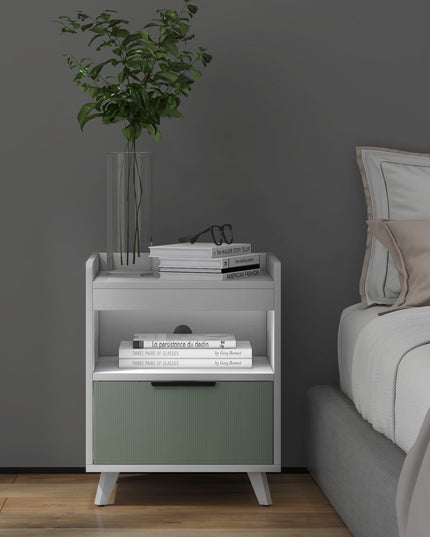 Giantex Nightstand with Drawer, 3-Tier Bedside Table with Storage Drawer & Open Compartment