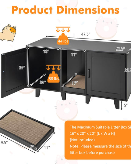 Giantex Cat Litter Box Enclosure - Cat Washroom Hidden Furniture with 2 Storage Cabinets