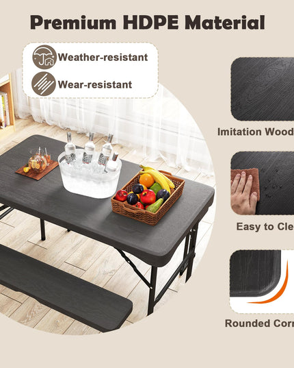 Giantex Folding Picnic Table Bench Set, Rectangular Patio Dining Table Set for 4, with HDPE Tabletop