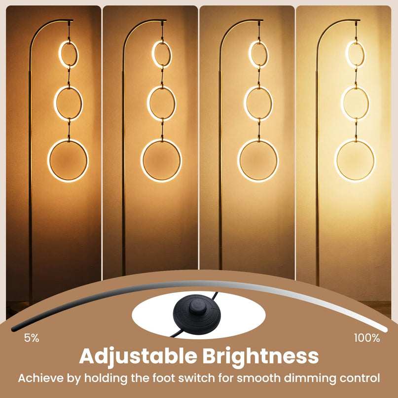 Lampadaire LED moderne Giantex 71" à 3 anneaux | Grand luminaire contemporain à 3 températures de couleur