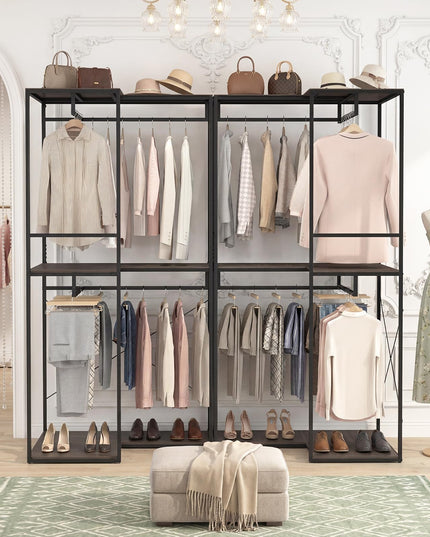 Giantex 3-Tier L-Shaped Garment Rack w/3 Open Shelves & 2 Hanging Racks