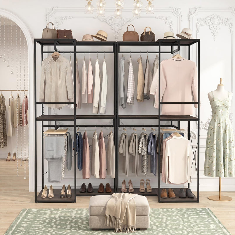 Giantex 3-Tier L-Shaped Garment Rack w/3 Open Shelves & 2 Hanging Racks
