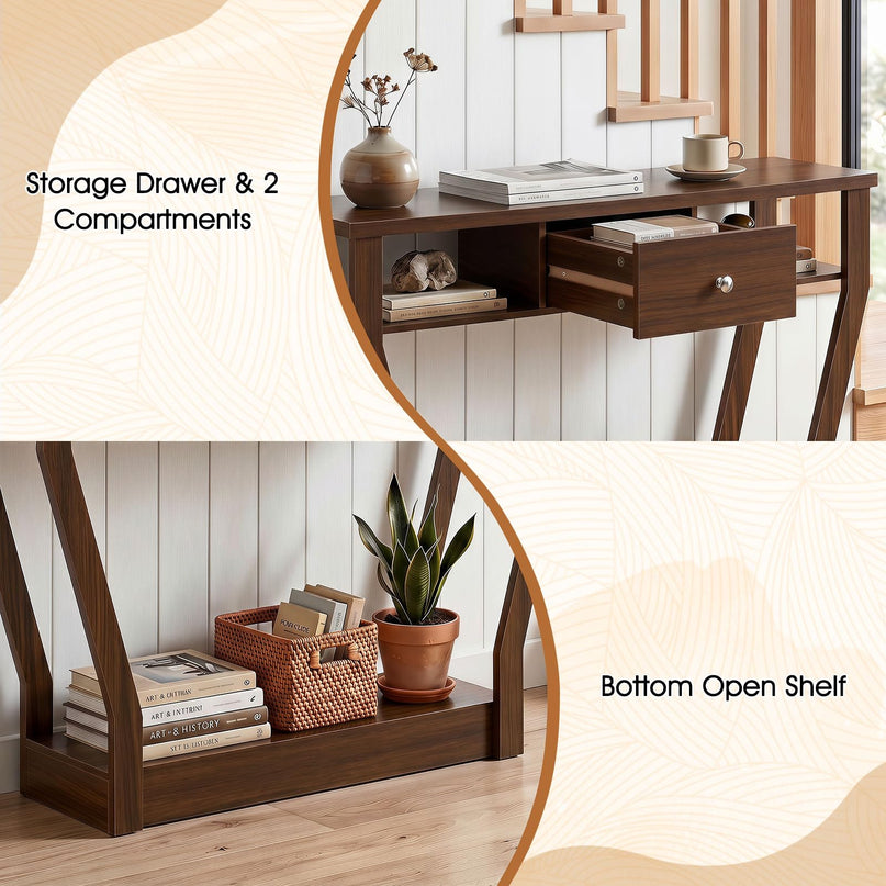 GIANTEX 43" Modern Console Table with Drawer & Storage Shelf