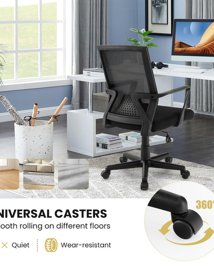 Giantex Office Desk Chair with Lumbar Support, Ergonomic Mesh Office Chair with Wheels and Armrests