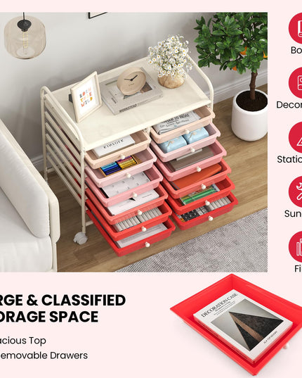 12 Drawers Rolling Cart for Office School Supplies - 25” x 15” x 24.5”