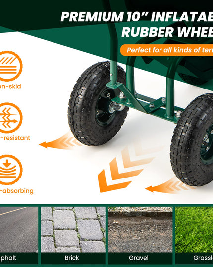 Giantex Garden Cart, Rolling Workseat with 4 Wheels, Tool Tray, Removable Cushion, Storage Basket