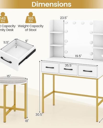 Makeup Vanity Desk with Lighted Mirror & Charging Station
