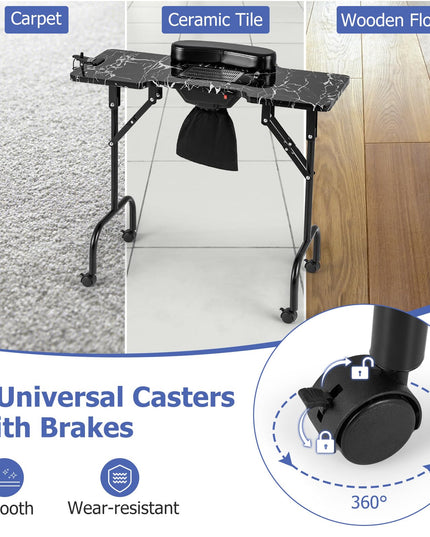 Giantex Foldable Nail Desk - Manicure Table with Built-in Dust Collector Fan, Adjustable LED Lamp