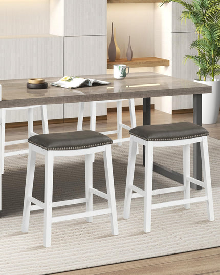 Giantex 26" Counter Height Bar Stools Set of 2, Faux PVC Leather Farmhouse Barstools w/Padded Seat