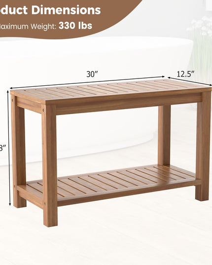 Giantex 30 Inch Teak Shower Bench with Shelf