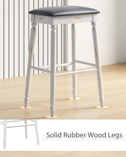 Giantex Bar Stools, 29"/24" Bar Height Saddle Stools w/Padded Seat, Rubber Wood Legs, Footrests & Antiqued Surface