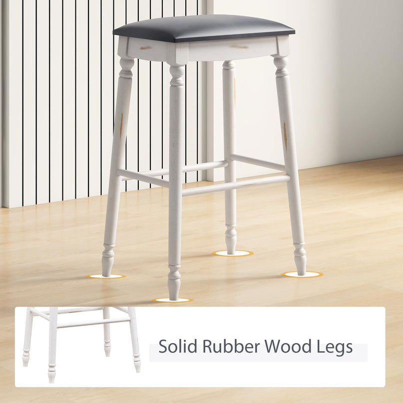 Giantex Bar Stools, 29"/24" Bar Height Saddle Stools w/Padded Seat, Rubber Wood Legs, Footrests & Antiqued Surface