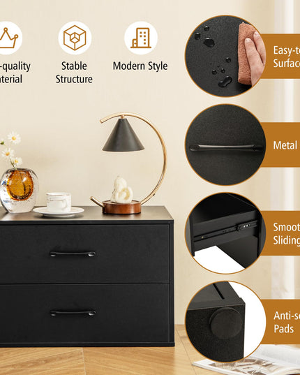 Giantex Stackable Drawers for Closet, 2-Drawer Short Dresser, Multi-Purpose Storage Cube with Anti-Scratch Pads(1/2, Black)