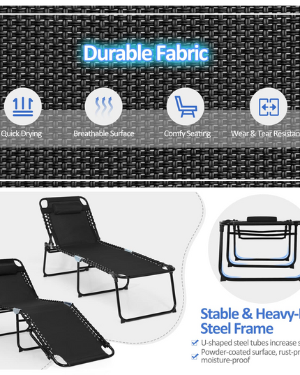Folding Chaise Lounge Chair, Adjustable Beach Chair, Folding Patio Recliner