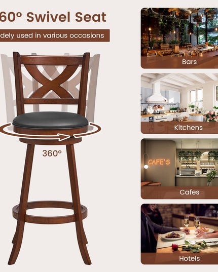 Giantex Swivel Bar Stools Set of 2, Farmhouse Wooden Barstools with Back