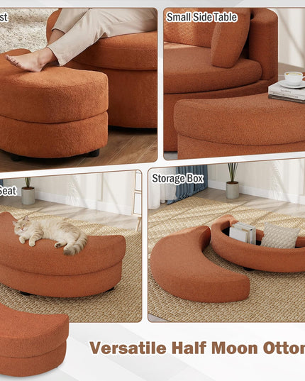 Fauteuil pivotant Giantex 360° avec pouf de rangement demi-lune