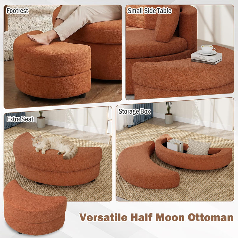 Giantex 360° Swivel Accent Chair with Half Moon Storage Ottoman