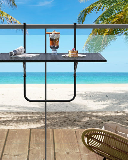 Giantex Balcony Table, Folding Outdoor Side Table for Railings Up to 2.4" Thick, Space-saving Railing Serving Table with Metal Frame