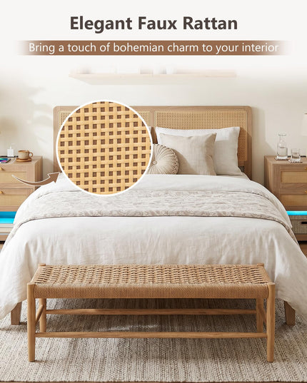 GIANTEX Rattan Nightstand with Charging Station for Bedroom