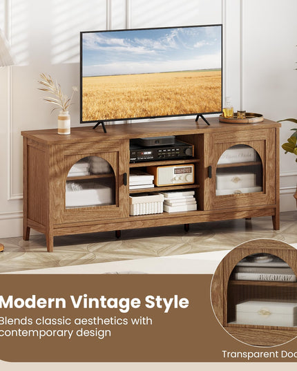 Giantex Farmhouse TV Stand for TVs up to 65" Modern Vintage Entertainment Center(Arched Glass)