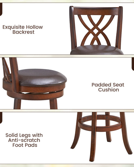 Giantex Brown Bar Stools PU Leather Cushioned Seat and Footrests, for Kitchen Island