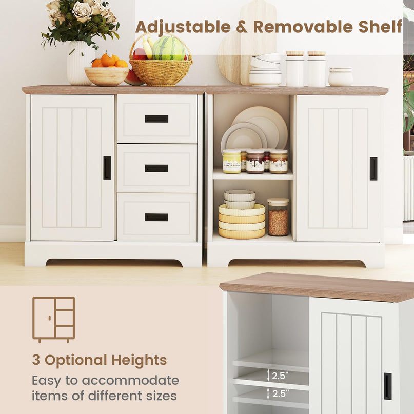 Giantex Small Sideboard Buffet Cabinet with Fluted Sliding Door