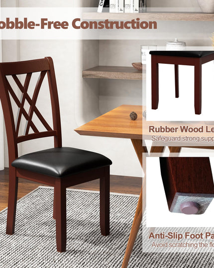 Giantex Wood Dining Chairs Set of 2, Faux Leather Upholstered Kitchen Chairs with Rubber Wood Legs