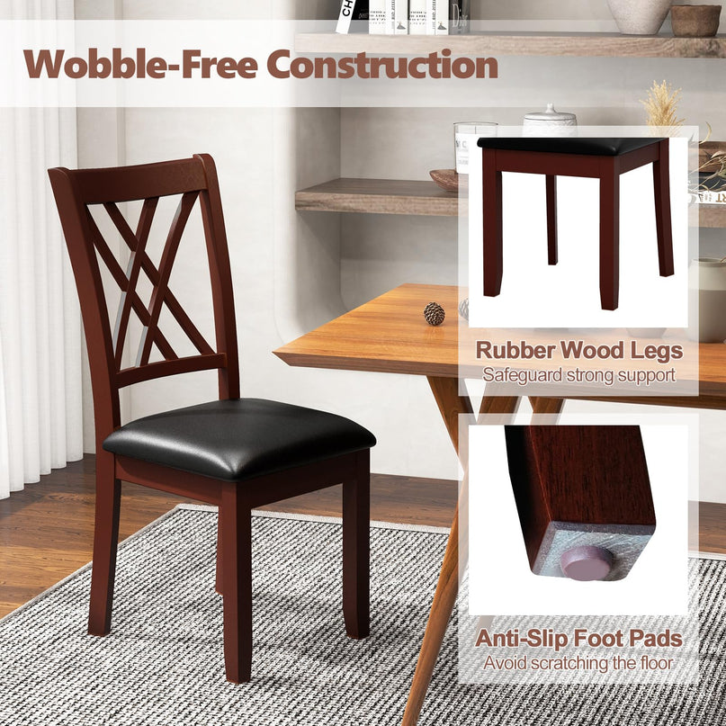 Giantex Wood Dining Chairs Set of 2, Faux Leather Upholstered Kitchen Chairs with Rubber Wood Legs
