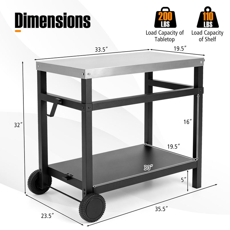 Giantex Outdoor Grill Cart with Stainless Steel Tabletop & Storage Shelf for Backyard Party