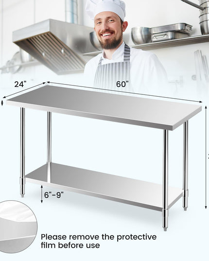 Giantex Stainless Steel Table, 24 x60 Inches Commercial Work Table with Adjustable Undershelf and Foot Pads