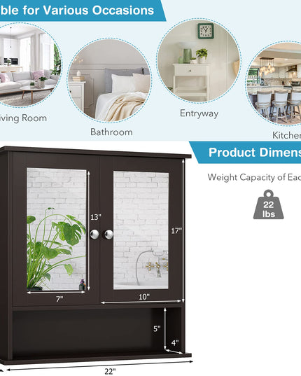 Giantex Medicine Cabinet, Bathroom Wall Cabinet with 2 Mirrored Doors, Adjustable Shelf