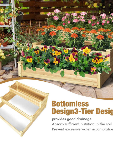 Giantex 3 Tier Raised Garden Bed, Wood Planter Box 48 x 48 x 22 Inch Vegetable Flower Herb Fruit Growing Bed Kit