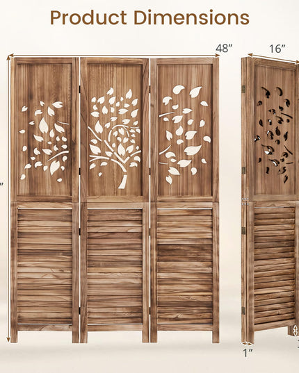 GIANTEX 3 Panel Folding Room Divider with Tree Leaf Cutout & Louvered Slats