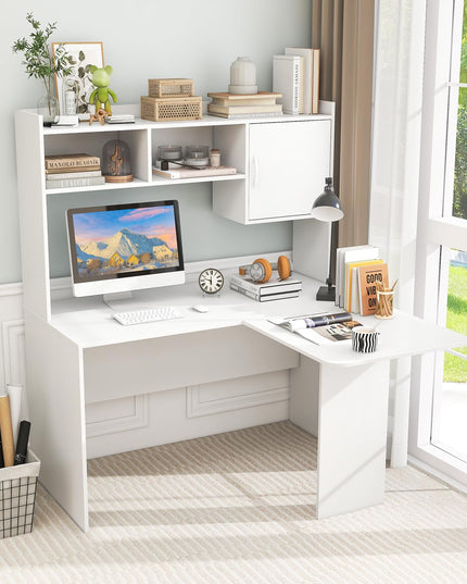 Giantex L Shaped Desk with Hutch, Corner Computer Desk with Storage Shelf & Cabinet
