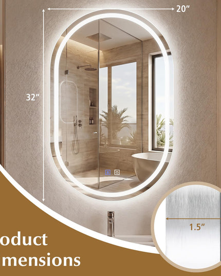 GIANTEX 20" x 32" Capsule Bathroom Mirror with Front-Lit & Backlit