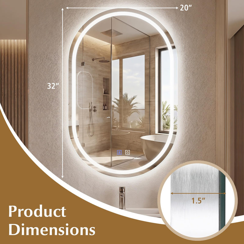 GIANTEX 20" x 32" Capsule Bathroom Mirror with Front-Lit & Backlit
