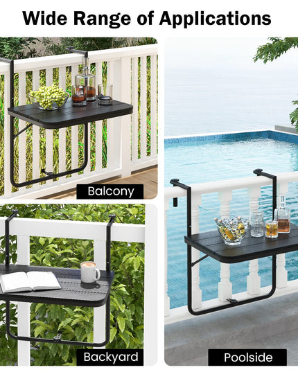 Giantex Outdoor Folding Hanging Table - Balcony Railing Table w/ 3-Level Height