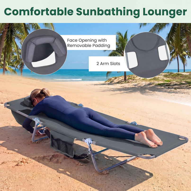 Giantex Folding Tanning Chair with Face Hole& 5-Position Adjustable Backrest (1/2)