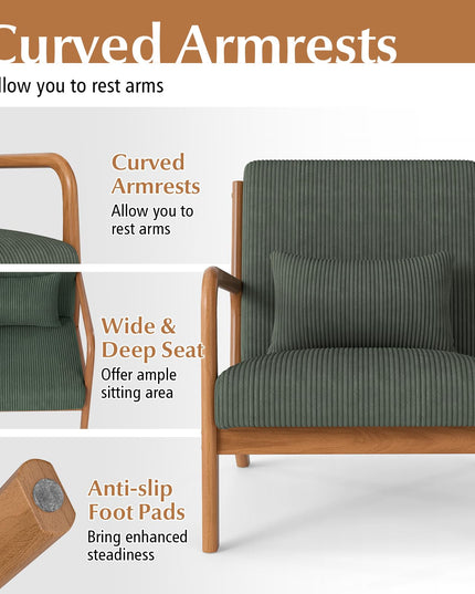 Giantex Modern Corduroy Upholstered Lounge Chair with Rubber Wood Armrests