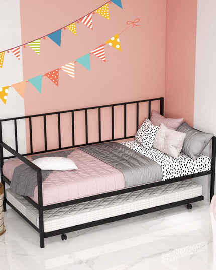 Giantex Metal Daybed with Trundle, Twin Size Daybed with Pullout Trundle & Steel Slat Support, Black
