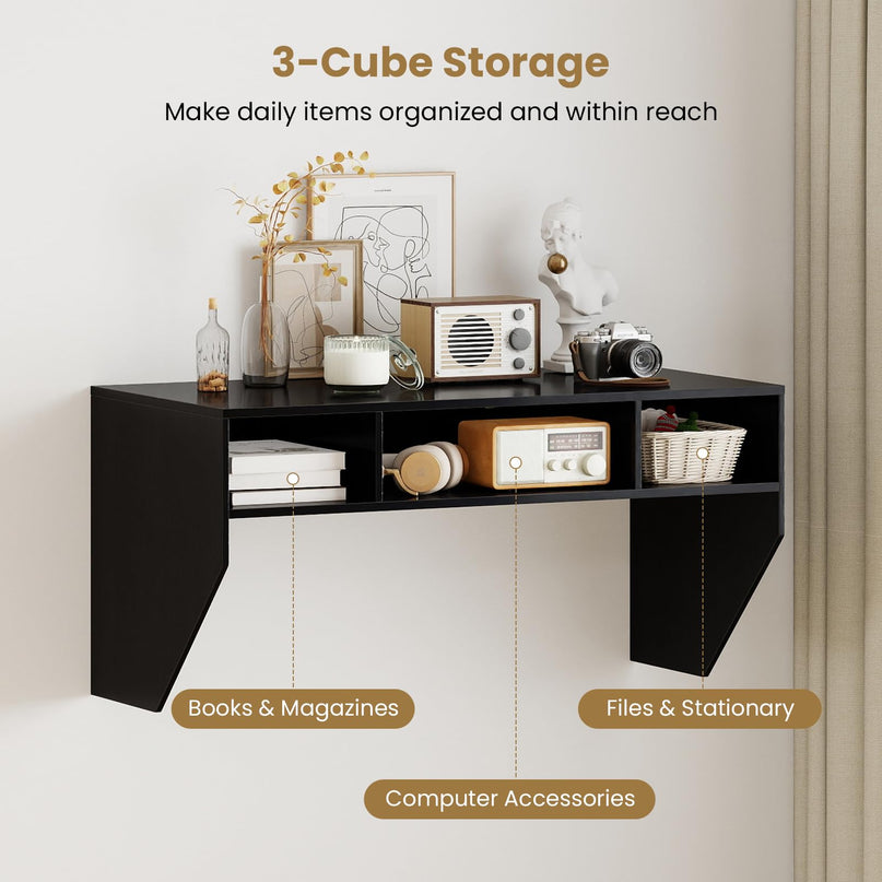Giantex Wall Mounted Computer Desk with 3 Storage Compartments