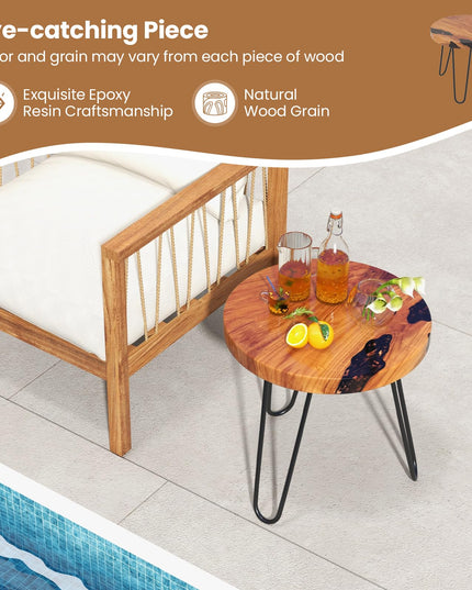 Giantex Outdoor Side Table Teak Wood - 20” Round End Table with Epoxy Resin Tabletop
